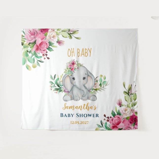 Tapiz Fondo de fotografía para baby shower de elefante l (Anverso (horizontal))
