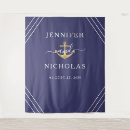 Tapiz Fondo de Fotomatón de Boda con Ancla Dorada Náutic