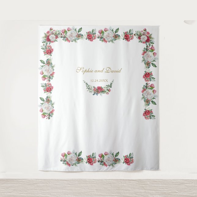 Tapiz Fondo de Fotomatón de Boda de Navidad con Guirnald (Anverso)