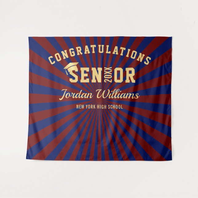 Tapiz Fondo de Fotomatón de Graduación Azul Dorado Moder (Anverso (horizontal))