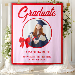 Tapiz Fondo de graduación con foto de lazo de gingham ro