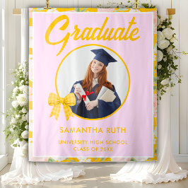 Tapiz Fondo de graduación con lazo de gingham amarillo d