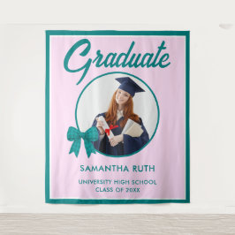 Tapiz Fondo de graduación con lazo de gingham azul