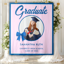 Tapiz Fondo de graduación con lazo de gingham azul