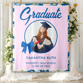 Tapiz Fondo de graduación con lazo de gingham azul de fl