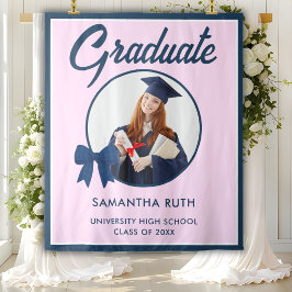 Tapiz Fondo de graduación con lazo de gingham azul marin