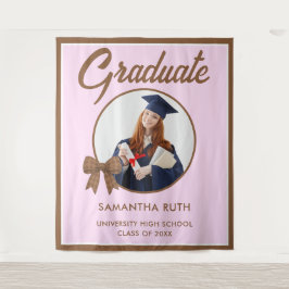 Tapiz Fondo de graduación con lazo de gingham marrón