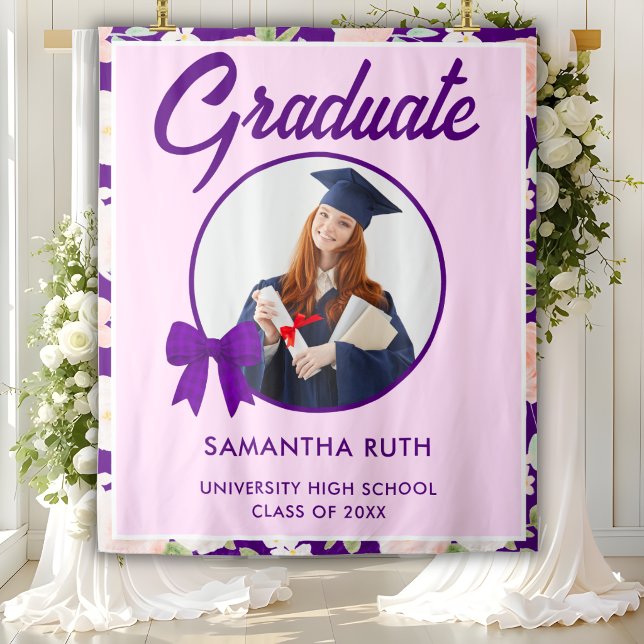 Tapiz Fondo de graduación con lazo de gingham morado de  (Subido por el creador)