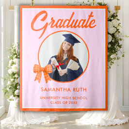 Tapiz Fondo de graduación con lazo de gingham naranja
