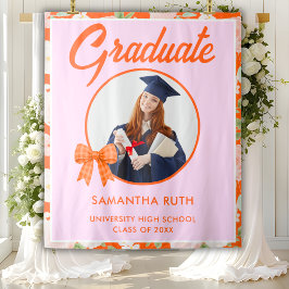 Tapiz Fondo de graduación con lazo de gingham naranja de