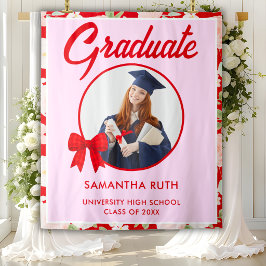 Tapiz Fondo de graduación con lazo de gingham rojo de fl