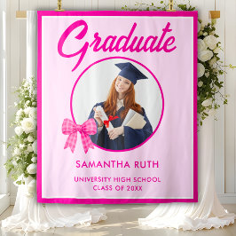 Tapiz Fondo de graduación con lazo de gingham rosa inten
