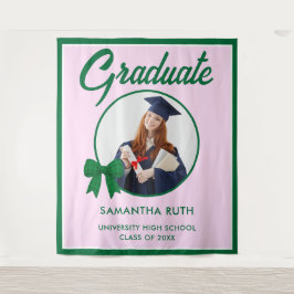 Tapiz Fondo de graduación con lazo de gingham verde