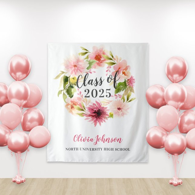 Tapiz Fondo de graduación de acuarela floral rosa 2025 (Subido por el creador)