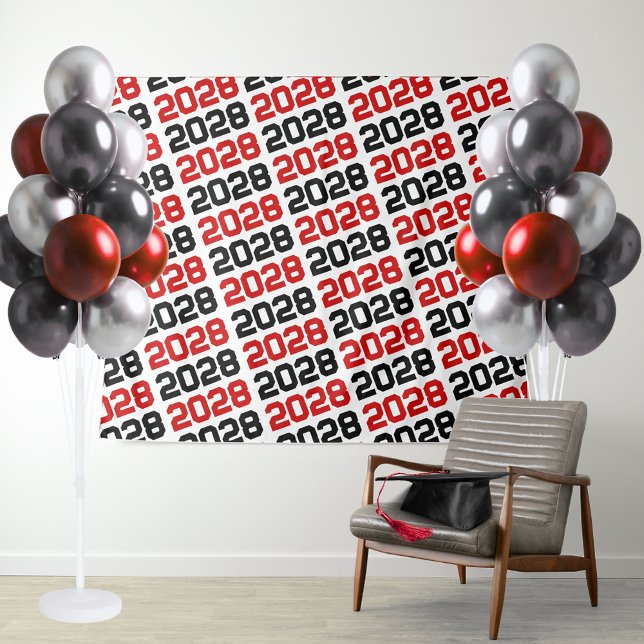 Tapiz Fondo de graduación de año de clase Red y Black AN (Red and Black Repeating Class Year Background. Great for photo booths, display tables & more!)