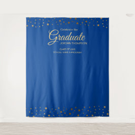 Tapiz Fondo de graduación de la clase Confeti Azul Oro