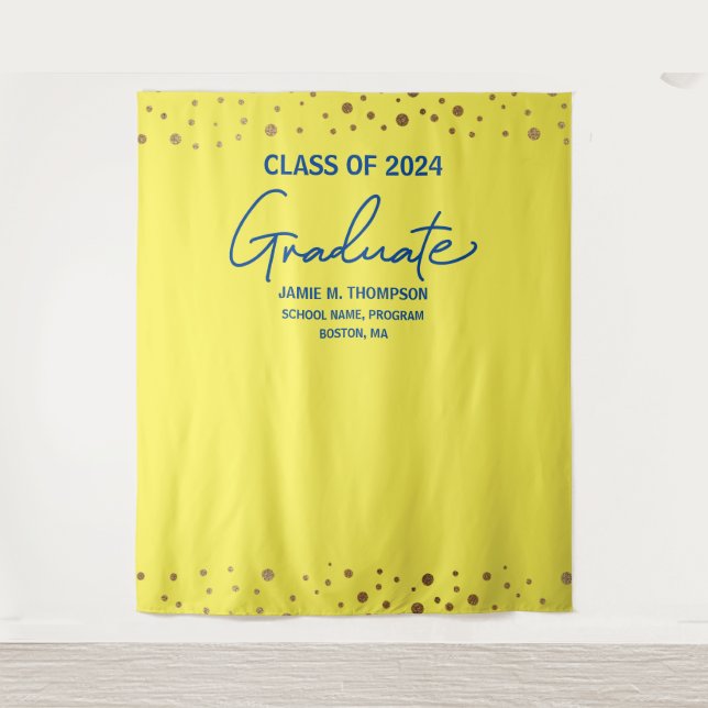 Tapiz Fondo de graduación de la clase de 2024 Amarillo A (Anverso)
