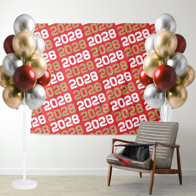 Tapiz Fondo de graduación de oro rojo y bronce (Red and Gold Graduation Repeating ANY Class Year Backdrop. Perfect for food table or photo booth !)