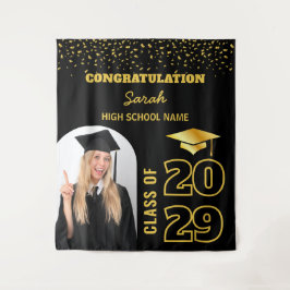 Tapiz Fondo de graduación de Personalizado negro y dorad