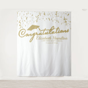 Tapiz Fondo de graduación dorado y blanco de felicitacio
