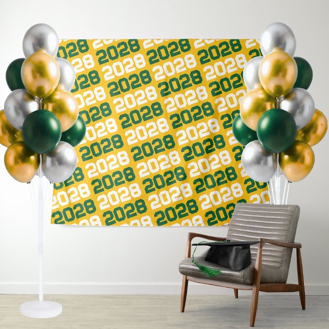 Tapiz Fondo de graduación dorado y verde ( Gold and Green Repeating Class of Any Year Graduation Backdrop for Display Tables or Photo Booth)