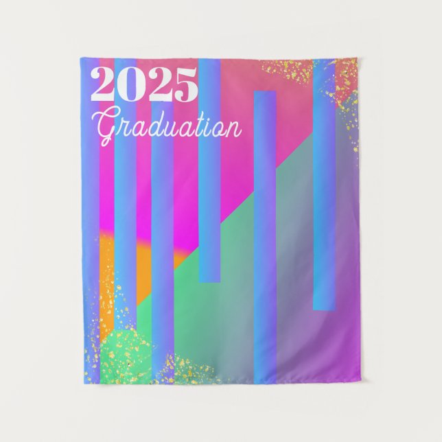 Tapiz Fondo de graduación geométrico de neón (Anverso)