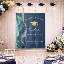 Tapiz Fondo de graduación moderno de ágata azul y dorado