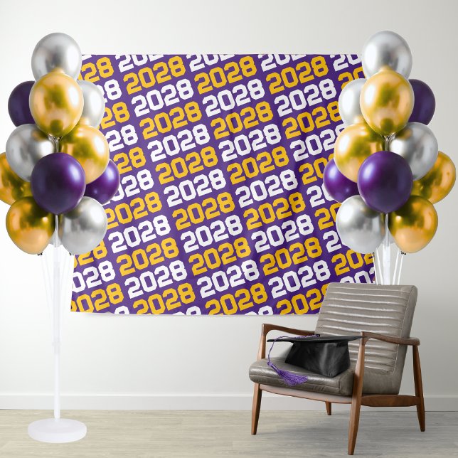 Tapiz Fondo de graduación morado y dorado (Purple and Golden Yellow Graduation Repeating Class Year Tapestry Background)