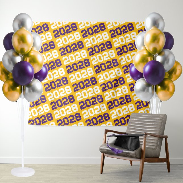 Tapiz Fondo de Graduación Oro y Púrpura (Purple and Golden Yellow Graduation Repeating Class Year Tapestry Background)