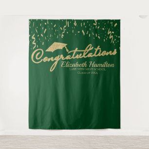 Tapiz Fondo de graduación verde dorado de felicitación