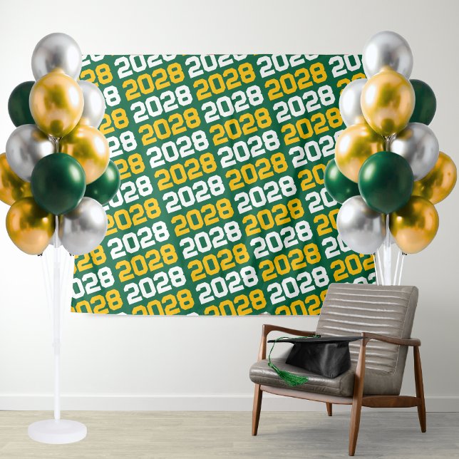 Tapiz Fondo de Graduación Verde y Oro (Green and Gold Repeating Class of Any Year Graduation Backdrop for Display Tables or Photo Booths)