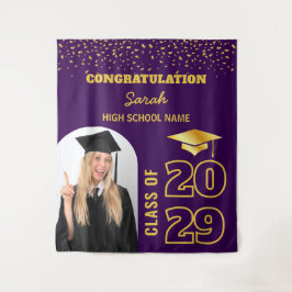 Tapiz Fondo de graduación y foto de Personalizado morado