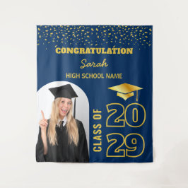 Tapiz Fondo de graduación y foto de Personalizado Navy B