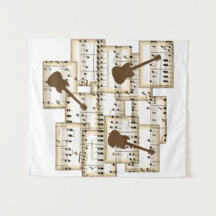Tapiz fondo de guitarra de papel de música