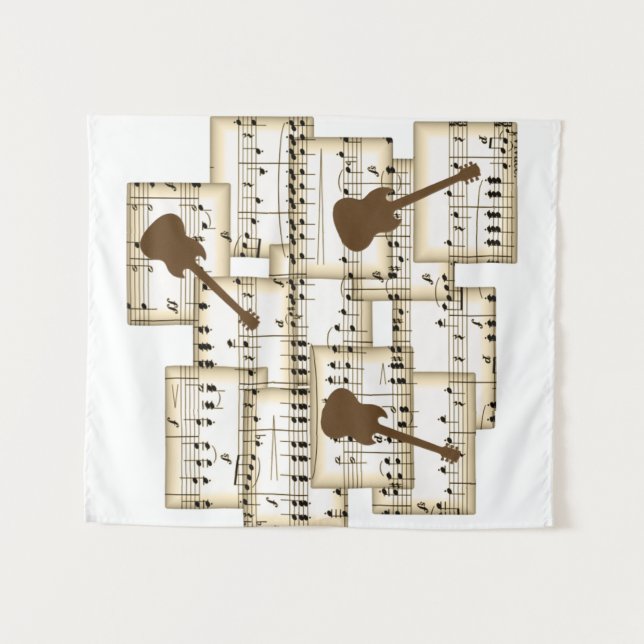 Tapiz fondo de guitarra de papel de música (Anverso (horizontal))