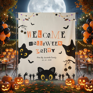 Tapiz Fondo de Halloween de Gato Negro Adorable