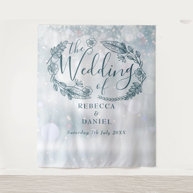 Tapiz Fondo de la Boda de Invierno Floral de Snowflake (Anverso)