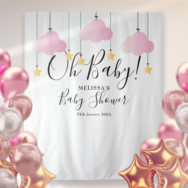 Tapiz Fondo de la cabina fotográfica bonito Rosa Oh Baby (Pretty Pink Oh Baby Shower Photo Booth Backdrop)