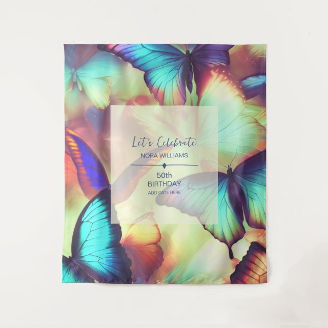 Tapiz Fondo de la fiesta de cumpleaños de mariposa (Anverso)