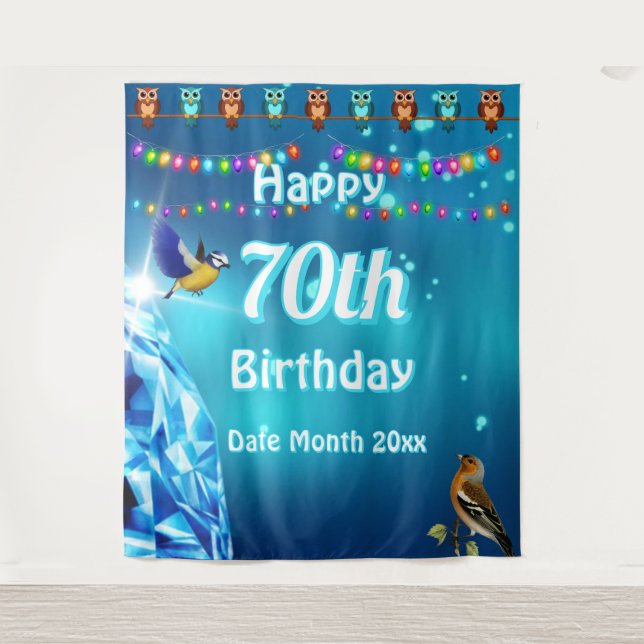 Tapiz Fondo de la fiesta de cumpleaños | Purpurina de di (Anverso)