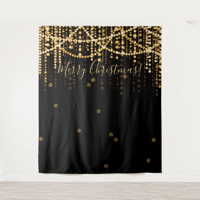Tapiz Fondo de luces de Navidad doradas para fiesta (Anverso)
