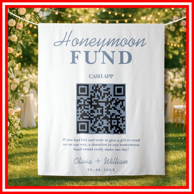 Tapiz Fondo de luna de miel Boda QR Dusty Blue Backups (Subido por el creador)
