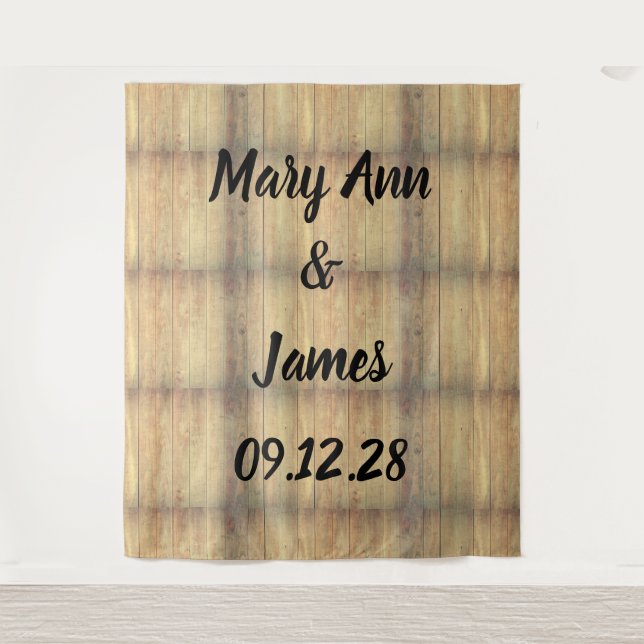 Tapiz Fondo de madera de fondo Boda personalizado (Anverso)