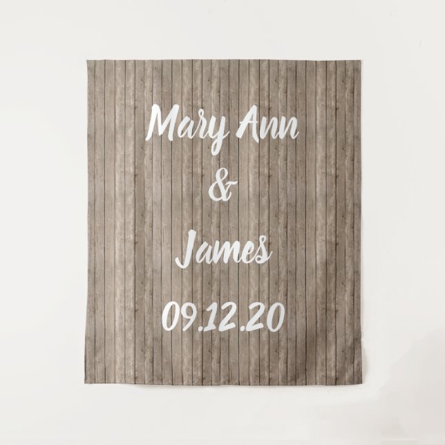 Tapiz Fondo de madera personalizado para boda (Anverso)