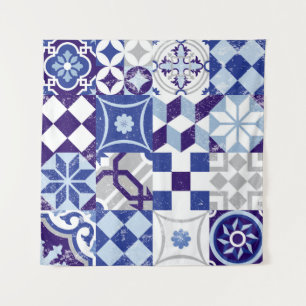 Tapiz Fondo de mosaico vintage con azul tradicional