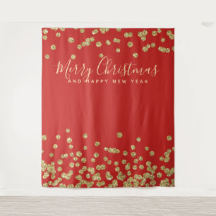 Tapiz Fondo de Navidad Festejo Dorado Rojo Confeti
