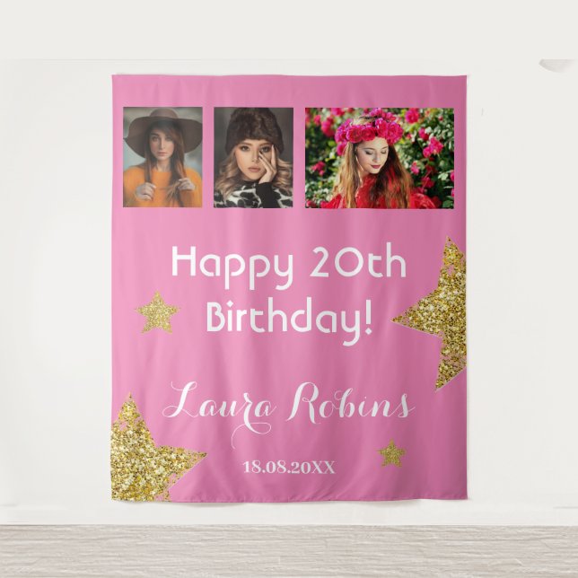Tapiz Fondo de oro de la fiesta de cumpleaños 20 del col (Anverso)