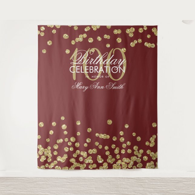 Tapiz Fondo de pantalla Cumpleaños 100 años dorado y bur (Anverso)