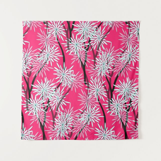 Tapiz Fondo de pantalla floral retro asiático. (Anverso)