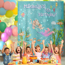 Tapiz Fondo de pared de sirena rubia rosa bajo el mar